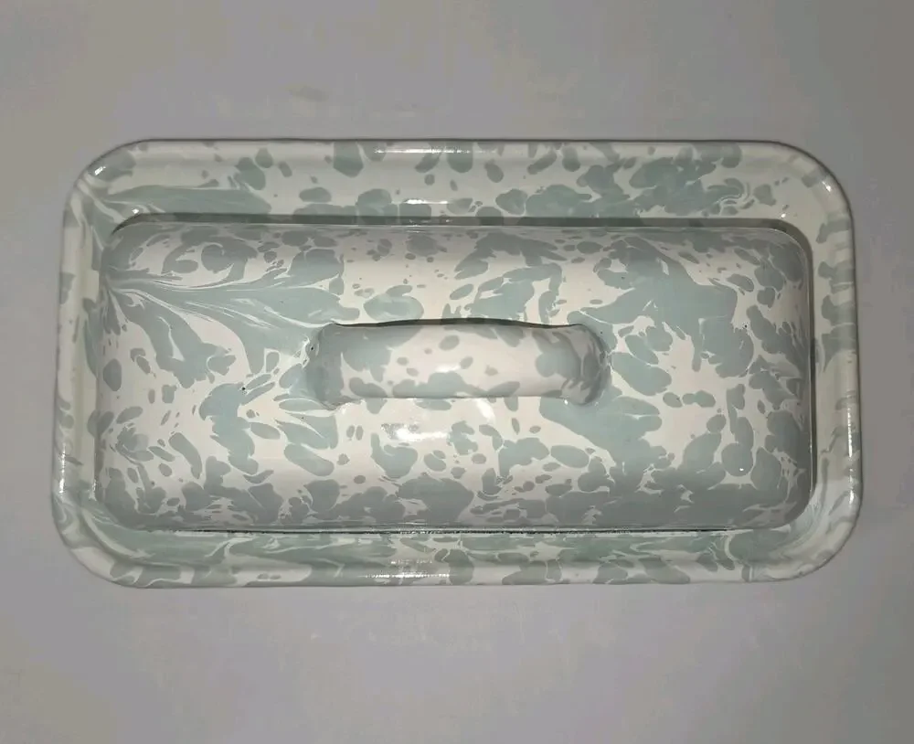 Creative Co-Op Mint Green Splatterware Enamel Covered Butter Dish Farmhouse